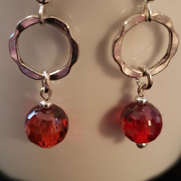 Fire Orange Silvertone Dangling Hook Earnings - Picture 2 of 4